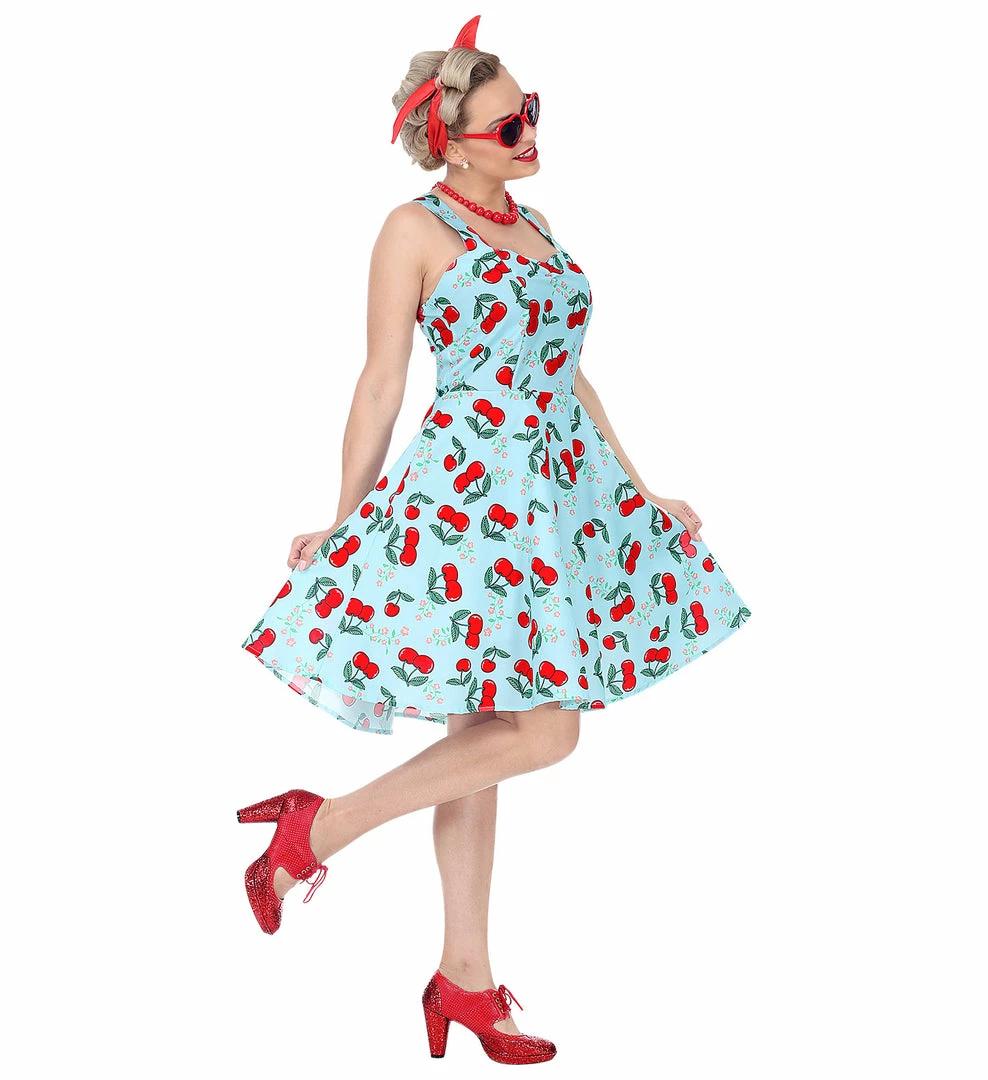 Widmann 1950's Rockabilly Cherry Dress Blue 5 Widmann 1950's Rockabilly Cherry Dress Blue