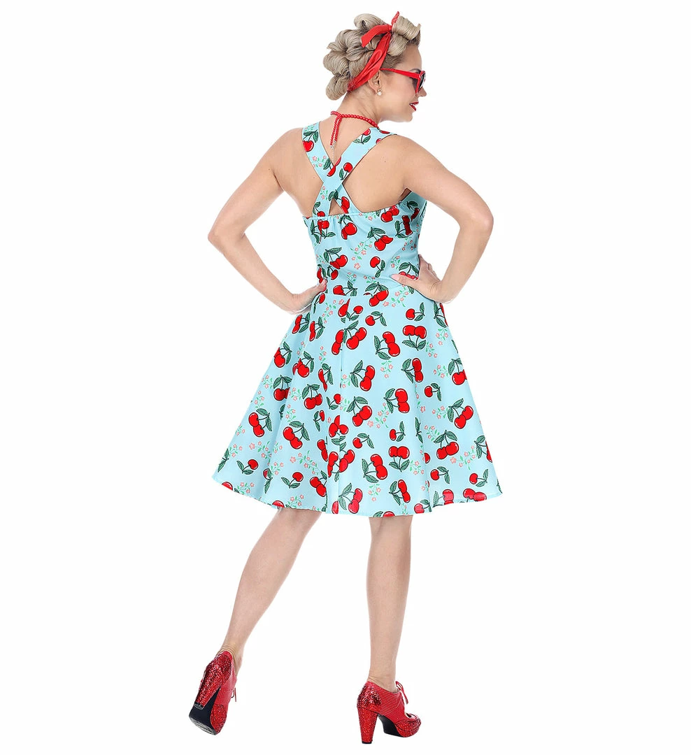 Widmann 1950's Rockabilly Cherry Dress Blue 6 Widmann 1950's Rockabilly Cherry Dress Blue