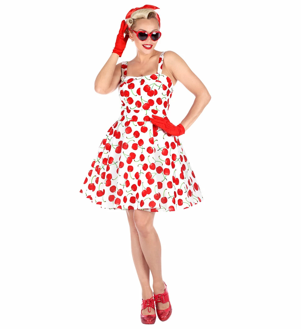 Widmann 1950's Rockabilly Cherry Dress White 6 Widmann 1950's Rockabilly Cherry Dress White