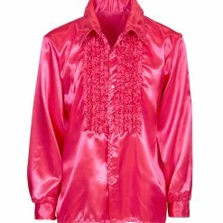 Widmann 70's Disco Ruffle Satin Shirt Pink 1970's