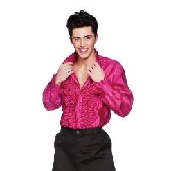 Wicked Hot Pink Disco Mens Ruffle Shirt