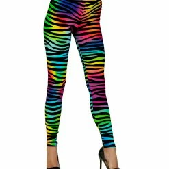Widmann 80s Neon Multicoloured Zebra Print Leggings