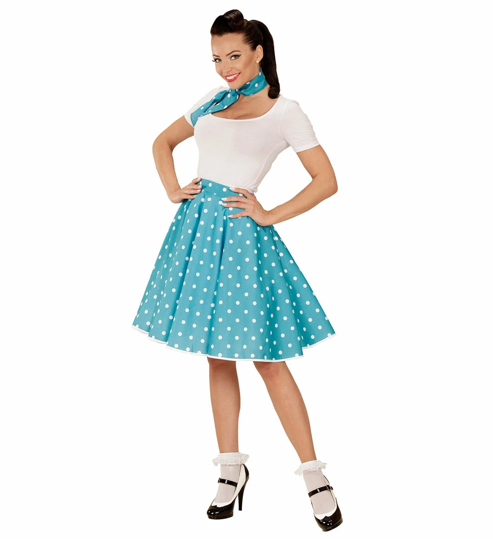 Widmann 50's Rockabilly Blue Polka Dot Skirt And Neckscarf 3 Widmann 50's Rockabilly Blue Polka Dot Skirt And Neckscarf