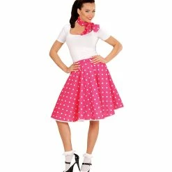 Widmann Decades And History 50's Rockabilly Pink Polka Dot Skirt And Neckscarf
