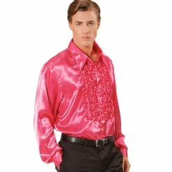 Widmann 70's Disco Ruffle Satin Shirt Pink 1970's