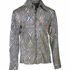Widmann 70's Groovy Shirt Silver & Black Men's 8 Widmann 70's Groovy Shirt Silver & Black Men's