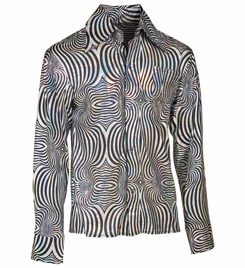 Widmann 70's Groovy Shirt Silver & Black Men's 5 Widmann 70's Groovy Shirt Silver & Black Men's