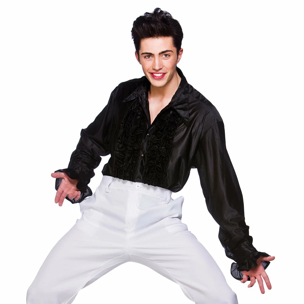 Wicked 70's Disco Ruffle Shirt Black 3 Wicked 70's Disco Ruffle Shirt Black