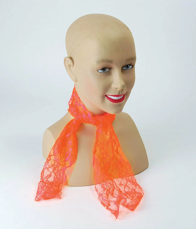 My Fancy Dress Decades And History 80's Neon Lace Scarf In Orange 4 My Fancy Dress Decades And History 80's Neon Lace Scarf In Orange