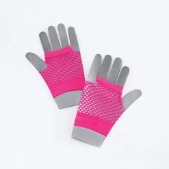 Wicked 1980's 80's Neon Short Fishnet Gloves Pink