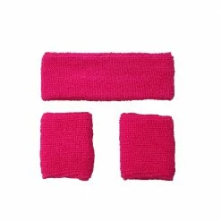 Wicked 1980's 80's Sweatband And Wristbands - Neon Pink