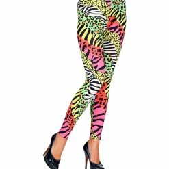 Widmann 1980's 80s Neon Multicoloured Leopard Print Leggings