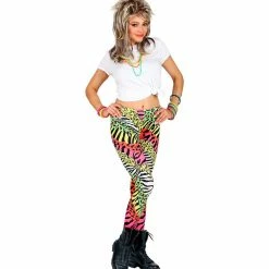 Widmann 1980's 80s Neon Multicoloured Leopard Print Leggings