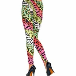 Widmann 1980's 80s Neon Multicoloured Leopard Print Leggings