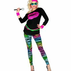 Widmann 80s Neon Multicoloured Zebra Print Leggings