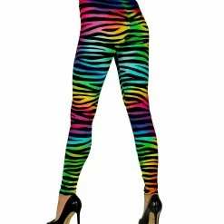 Widmann 80s Neon Multicoloured Zebra Print Leggings