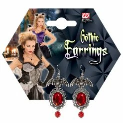 Widmann Bat Costume Earrings With Red Gemstone Halloween Accessories