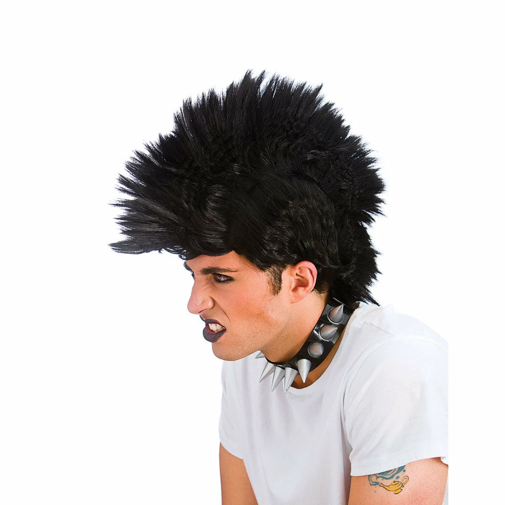 Wicked Black Punk Rocker Mohican Wig 3 Wicked Black Punk Rocker Mohican Wig