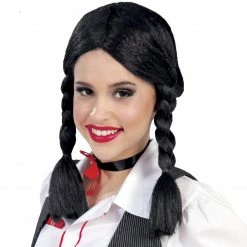 Fiestas Guirca Black Schoolgirl Pig Tails Wig Wigs