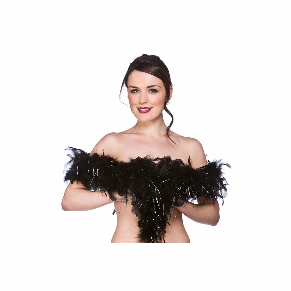 Wicked Black And Silver Feather Boa 1920's 3 Wicked Black And Silver Feather Boa 1920's