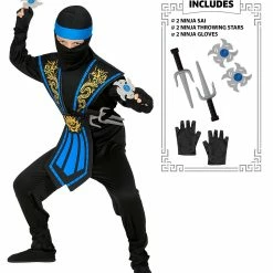 Widmann Kid's Halloween Blue Kombat Ninja Costume With Weapons