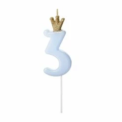 Partydecor Party Supplies Blue Number 3 Birthday Candle With Gold Crown