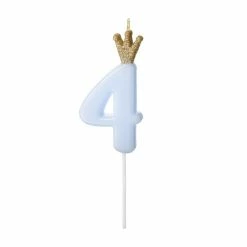 Partydecor Blue Number 4 Birthday Candle With Gold Crown