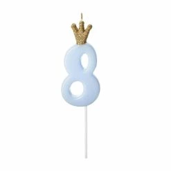 Partydecor Blue Number 8 Birthday Candle With Crown
