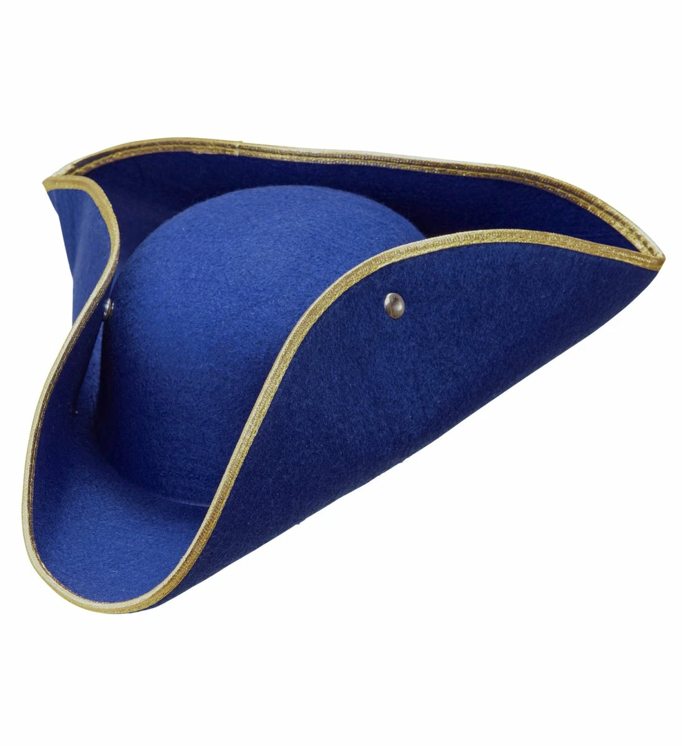 Widmann Medieval, Renaissance & Tudor Costumes Blue Tricorn Hat With Gold Trim 3 Widmann Medieval, Renaissance & Tudor Costumes Blue Tricorn Hat With Gold Trim