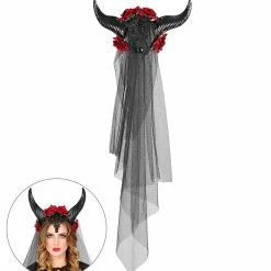 Widmann Bridal Veil With Horns Roses Lace Black Gem Halloween 7 Widmann Bridal Veil With Horns Roses Lace Black Gem Halloween