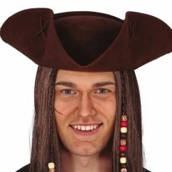 Fiestas Guirca Historical Costumes Brown Pirate Tricorn Hat