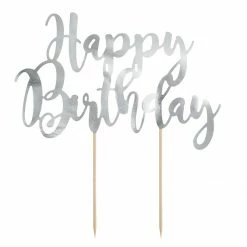 Partydecor Cake Topper Happy Birthday Silver Party Supplies