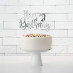 Partydecor Cake Topper Happy Birthday Silver Party Supplies