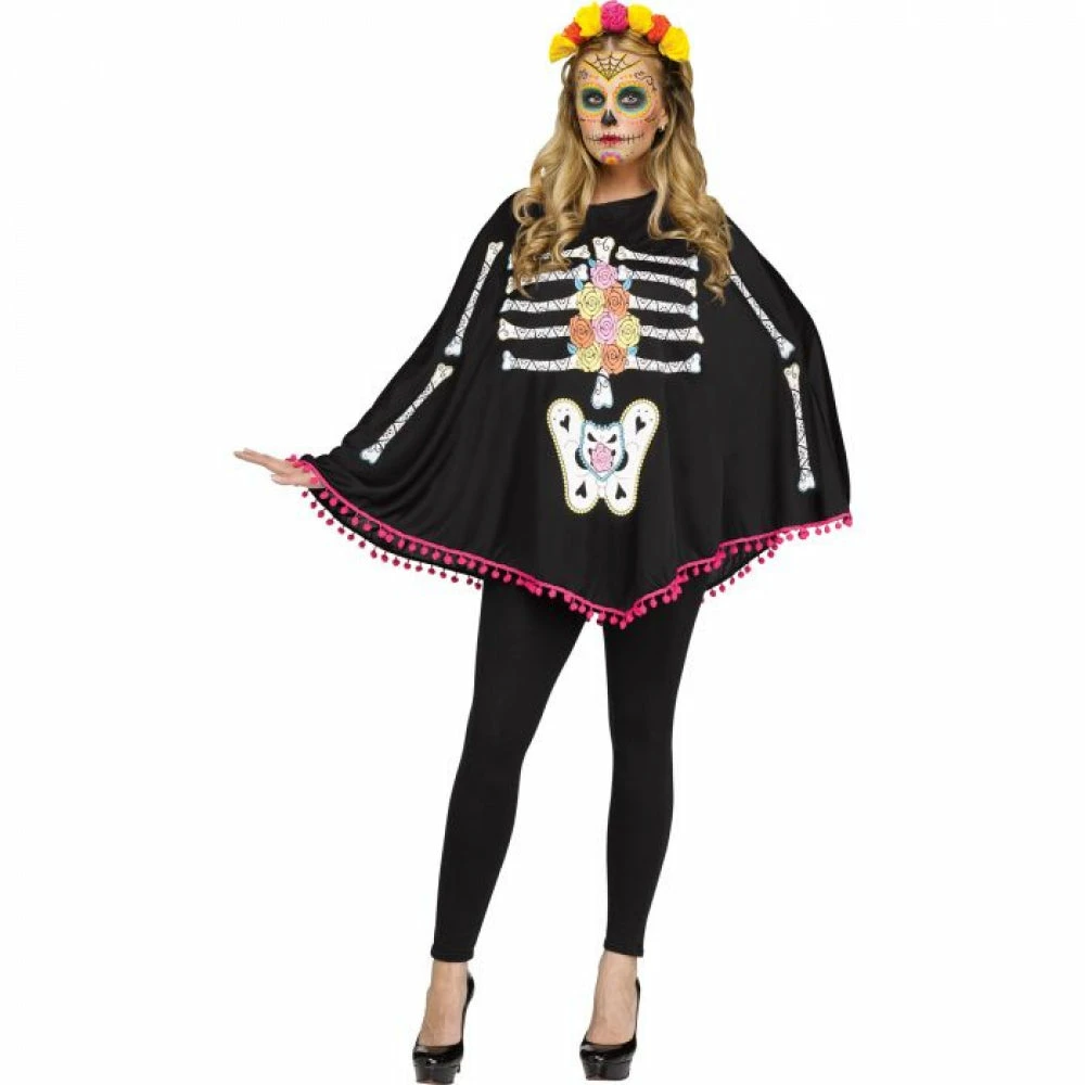 Wicked Halloween Day Of The Dead Adult Poncho 3 Wicked Halloween Day Of The Dead Adult Poncho