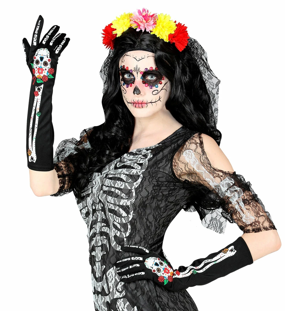 Widmann Day Of The Dead Gloves Halloween Accessories 4 Widmann Day Of The Dead Gloves Halloween Accessories