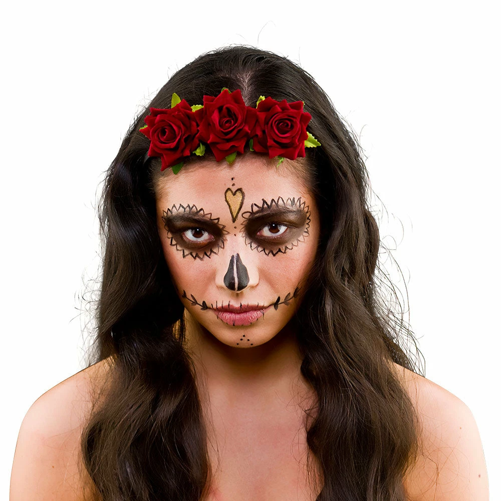 Wicked Day Of The Dead Red Rose Flower Tiara 3 Wicked Day Of The Dead Red Rose Flower Tiara