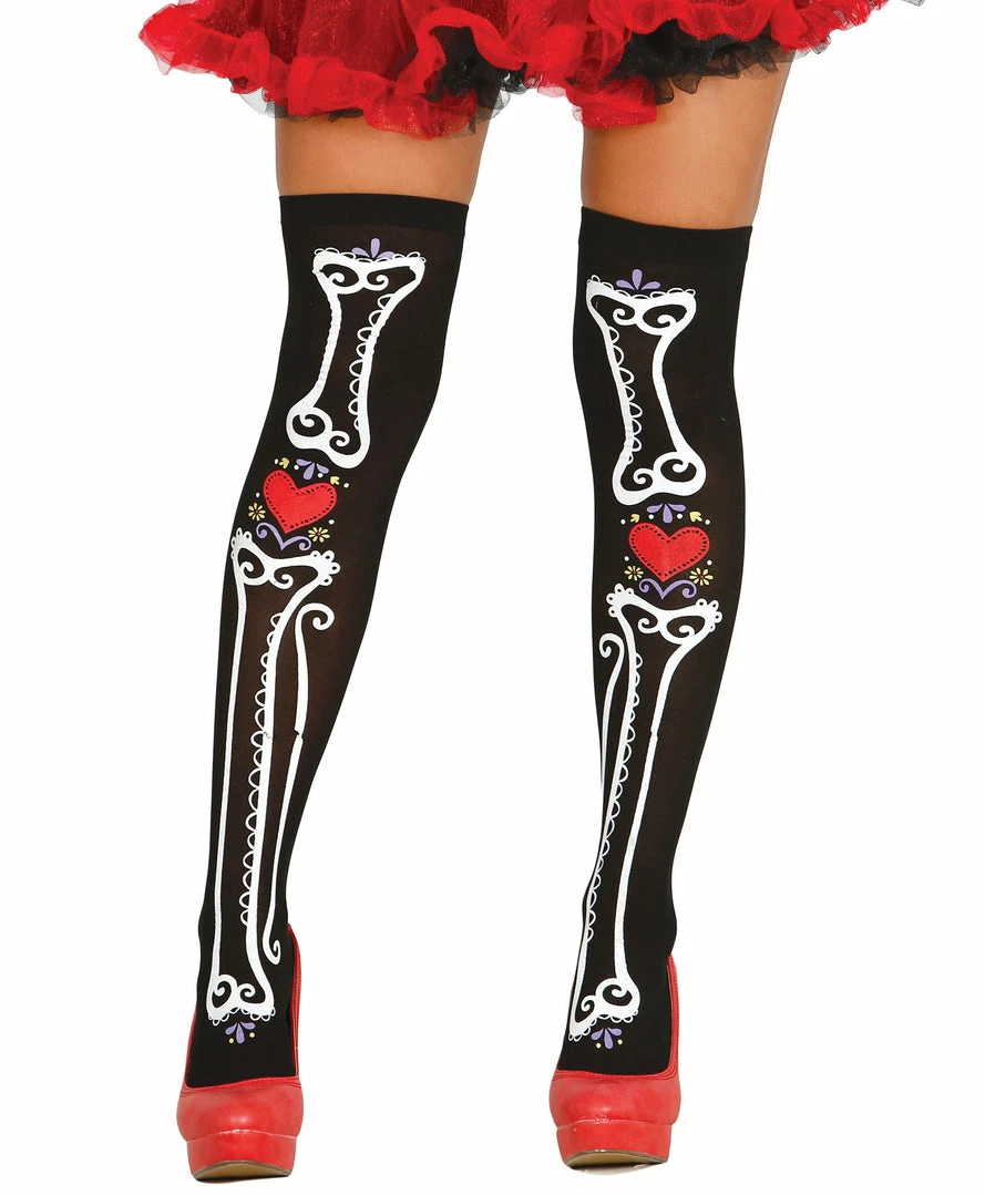 Fiestas Guirca Day Of The Dead Thigh Highs Stockings 3 Fiestas Guirca Day Of The Dead Thigh Highs Stockings
