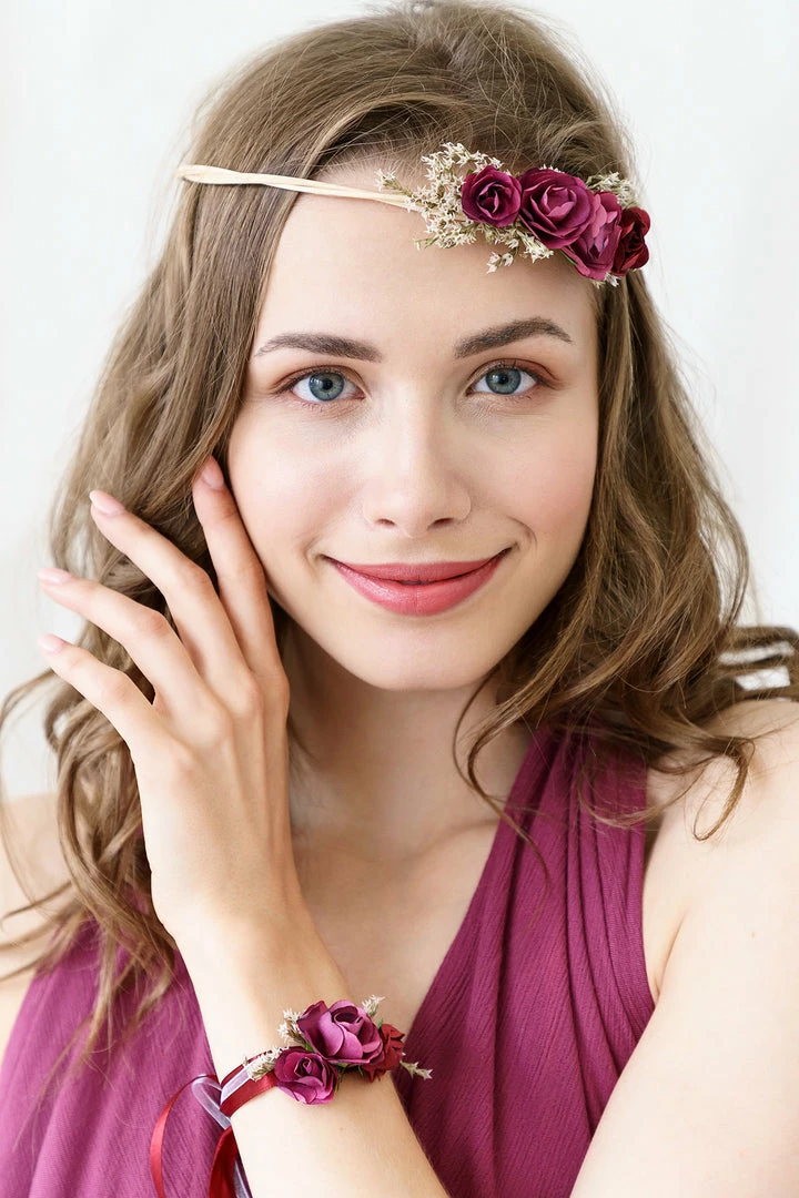 Partydecor Hen Party Flower Wrist Corsage Deep Red 4 Partydecor Hen Party Flower Wrist Corsage Deep Red