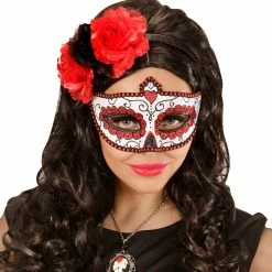 Widmann Dia De Los Muertos Eyemask Red And White Halloween Accessories