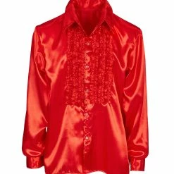 Widmann 70's Disco Ruffle Satin Shirt Red 1970's