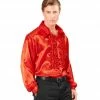 Widmann 70's Disco Ruffle Satin Shirt Red 1970's