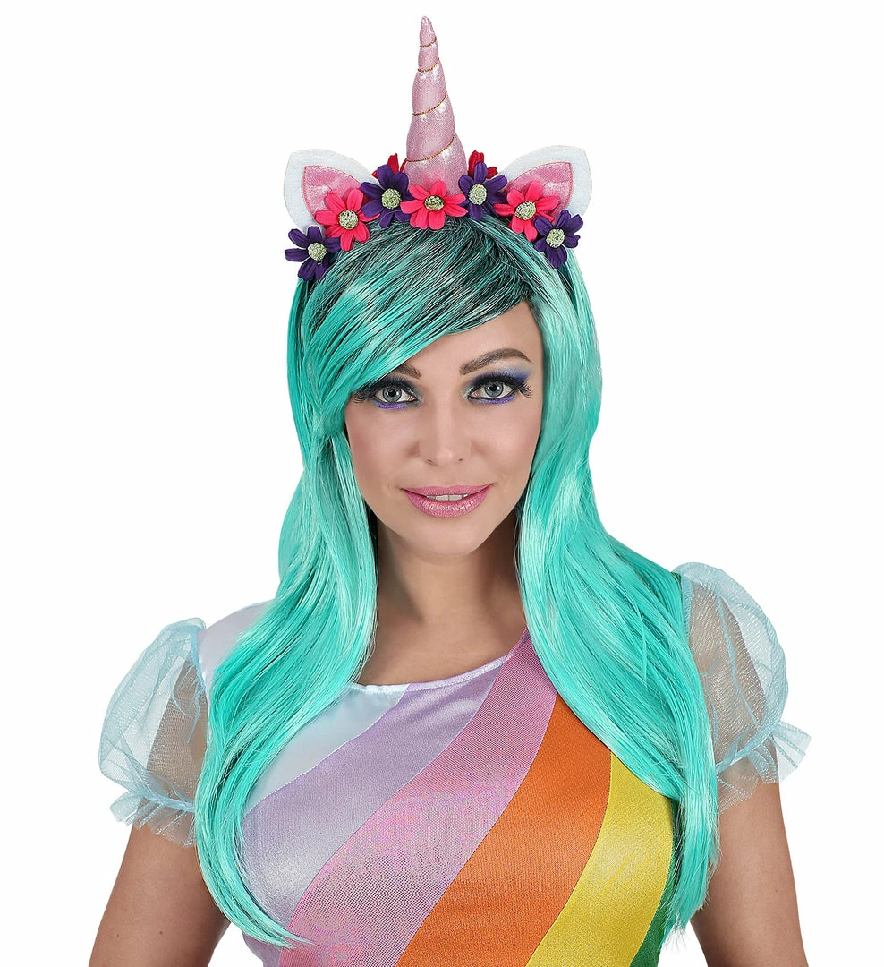 Widmann Animal Fantasy Unicorn Wig And Flower Headband 3 Widmann Animal Fantasy Unicorn Wig And Flower Headband