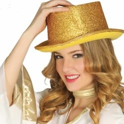 Fiestas Guirca Gold Glitter Top Hat