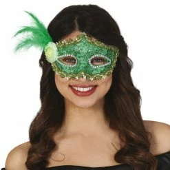Fiestas Guirca Green Eye-mask With Side Feathers