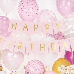 Partydecor Happy Birthday Banner Light Pink