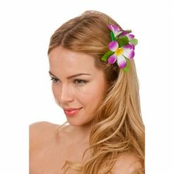 Wicked Hawaiian Flower Hair Clip Purple Hawaiian Costumes