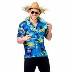 Wicked Hawaiian Shirt Blue Palm Trees Men's Hawaiian Costumes