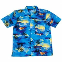 Wicked Hawaiian Shirt Blue Palm Trees Men's Hawaiian Costumes