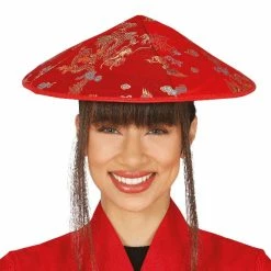 Fiestas Guirca World Costumes Japanese Coolie Hat Red
