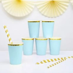 Partydecor Light Blue And Gold Trim Paper Cups Pk Of 6 9 Partydecor Light Blue And Gold Trim Paper Cups Pk Of 6